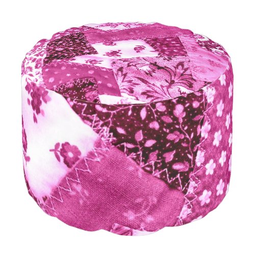 Round Pouf _ Pink Crazy Quilt Design