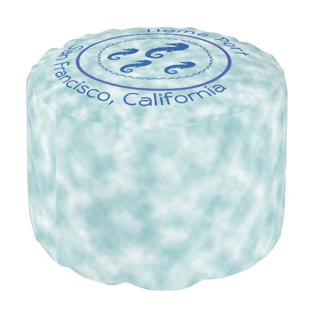 Round Pouf - Sea Horses and Home Port (Angled Back)