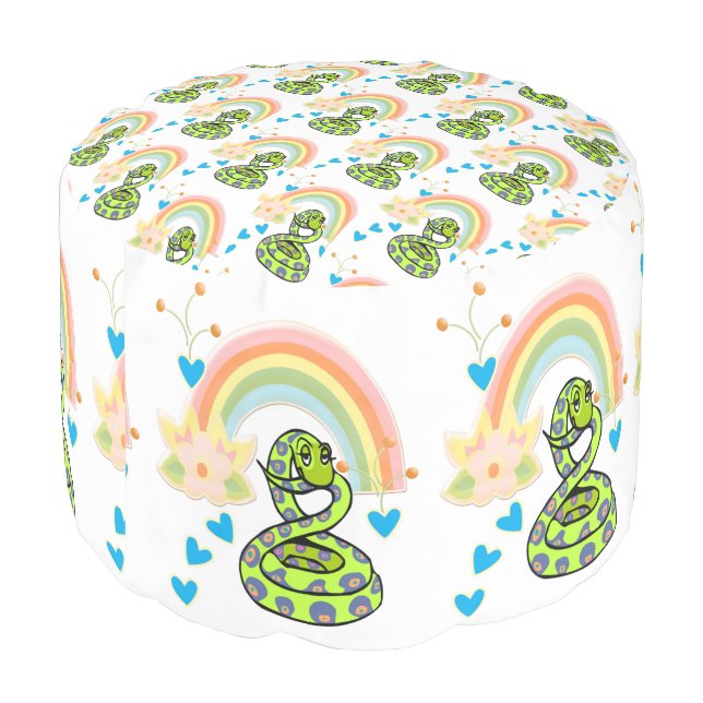 Round Pouf Snake Rainbow Floral (Angled Back)