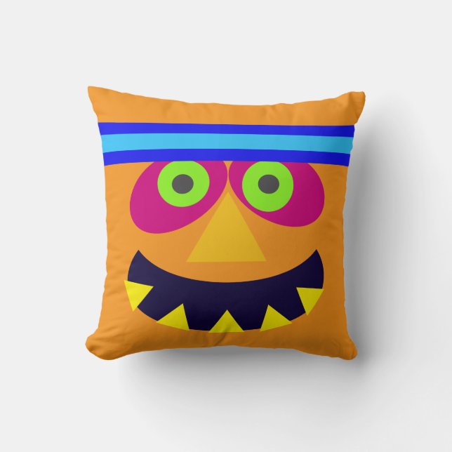 Round pouf with funny monster throw pillow (Front)