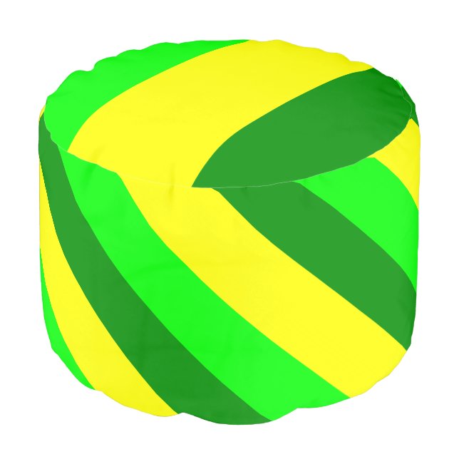 Round Pouf Yellow Green Stripe (Angled Front)