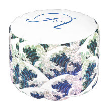 ROUND POUFS CUSTOM INITIAL JAPANESE WAVE PATTERN