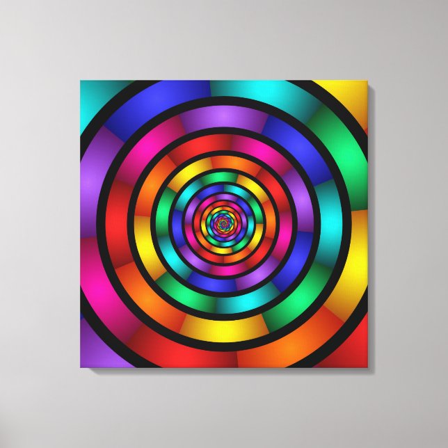 Round Psychedelic Colorful Modern Art Triptych Canvas Print (Front)