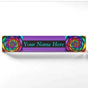 Round Psychedelic Colorful Modern Fractal Art Name Desk Name Plate