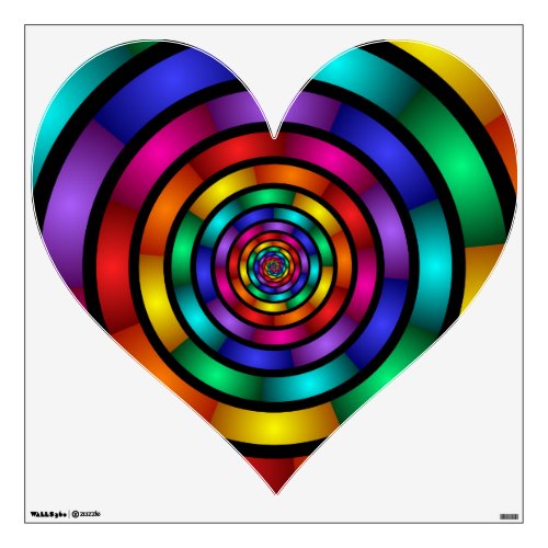 Round Psychedelic Colorful Modern Fractal Heart Wall Decal