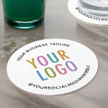 Round Pulpboard Paper Coasters Custom Logo Branded<br><div class="desc">Personalize these round pulpboard paper coasters with your company logo, tagline, social media handle, or other custom text. These are 50 point pulpboard featuring curved text with a modern elegant design. You can easily customize the background color. Custom logo paper coasters can increase your brand awareness while serving your customers....</div>