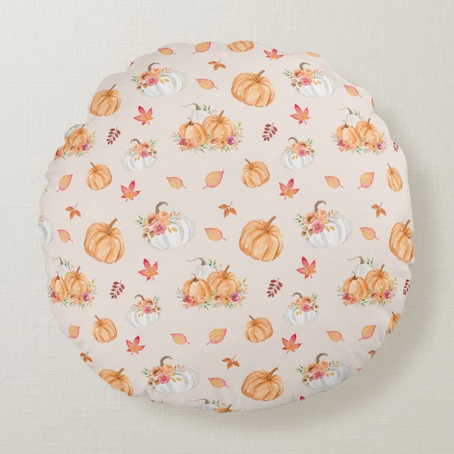 Round Pumpkin Patch Throw Pillow (Front)