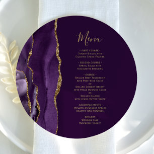 Round Purple Gold Agate Plum Wedding Menu