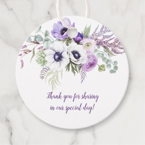 Round Purple Lavender White Floral Wedding  Favor Tags