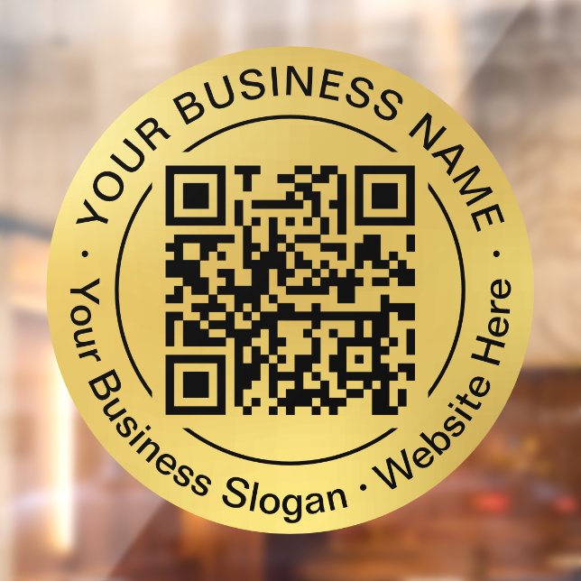 Round QR Code Circle Business Name Gold Background Window Cling (Sheet 2)