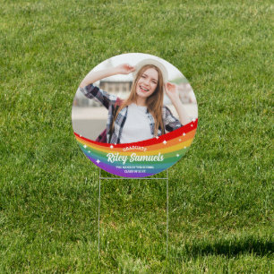 Round Rainbow Cartoon Sparkles Photo Graduation Sign