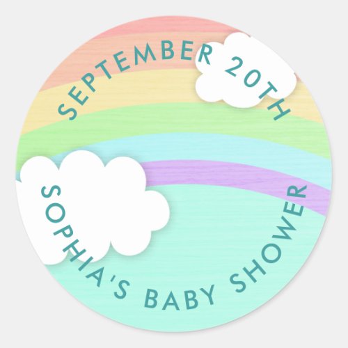 Round Rainbow Gender Neutral Baby Shower Stickers