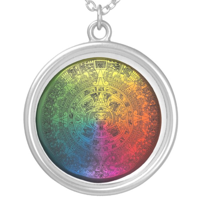 Round Rainbow Mayan Calendar Charm with Necklace (Front)