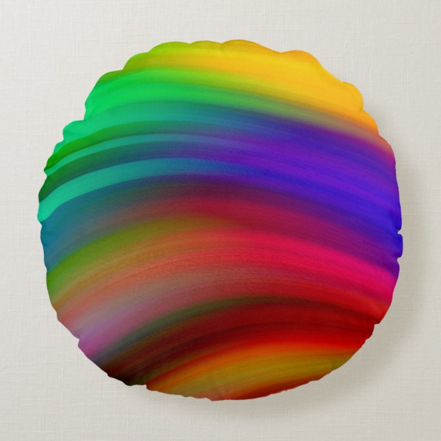 Round Rainbow Wave Stripes Pillow (Front)