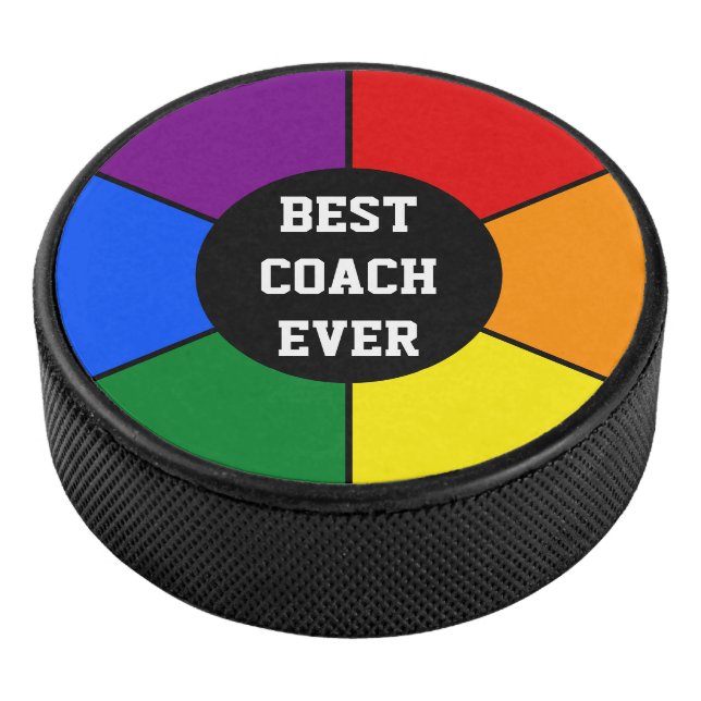 Round Rays Frame Rainbow 2 + your backgr. & ideas Hockey Puck (3/4)