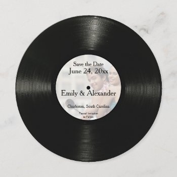 Round Record Personalized Photo Save The Date by elizme1 at Zazzle