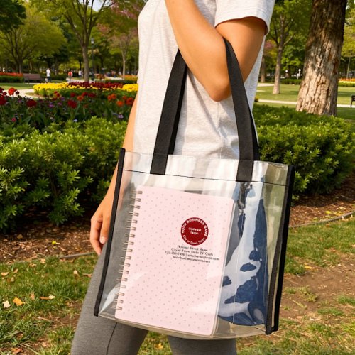 Round Red Business Branding on Clear Tote Bag