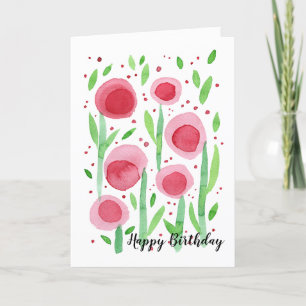 Round Red Flowers Birthday Card
