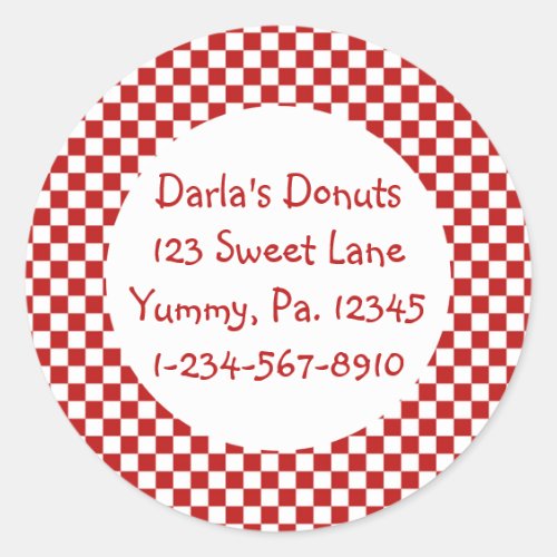 Round Red Gingham Stickers