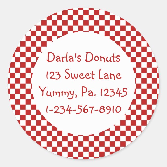 Round Red Gingham Stickers (Front)