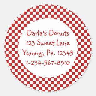 Round Red Gingham Stickers