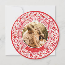Round Red + Off White Celtic Holiday Photo Card