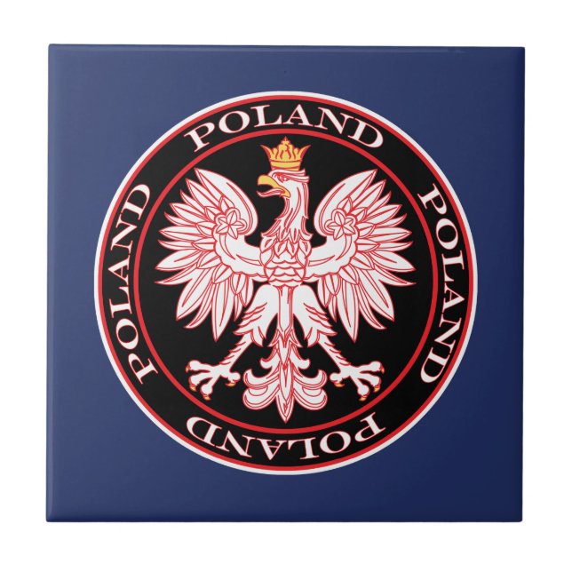 Round Red Polish Eagle Ceramic Tile (Front)