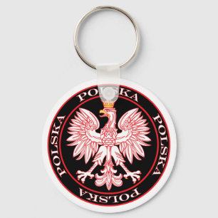 Round Red Polska Eagle Keychain