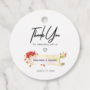 *~* Round Red Rose Floral Flower Thank You Wedding Favor Tags