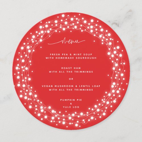 Round Red Sparkling Lights Christmas Dinner Menu