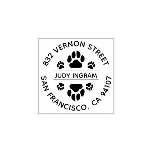 Round Return Address Rubber Stamp With Paw Print