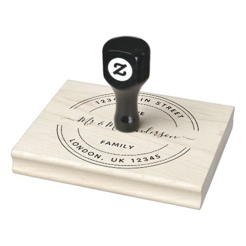 Round Return Address Simple Family Name Rubber Stamp