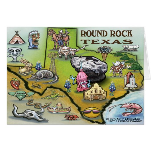 Round Rock Texas Cartoon Map Cards (Front Horizontal)