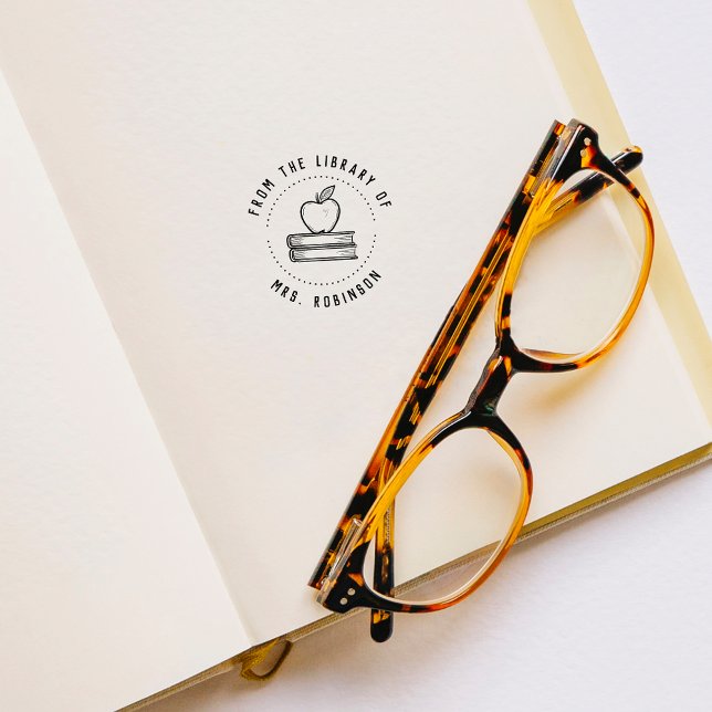 Round Rustic From The Library Of Teacher Apple Rubber Stamp (Creator Uploaded)