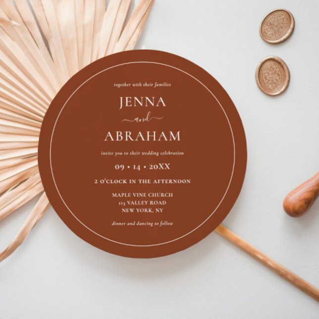 Round Rustic Minimal Terracotta Wedding Invitation (Creator Uploaded)
