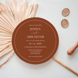 Round Rustic Minimal Terracotta Wedding Invitation