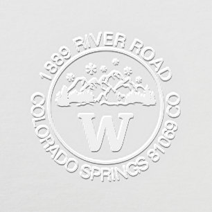 Round Rustic Snowfall Mountains Monogram Address Embosser