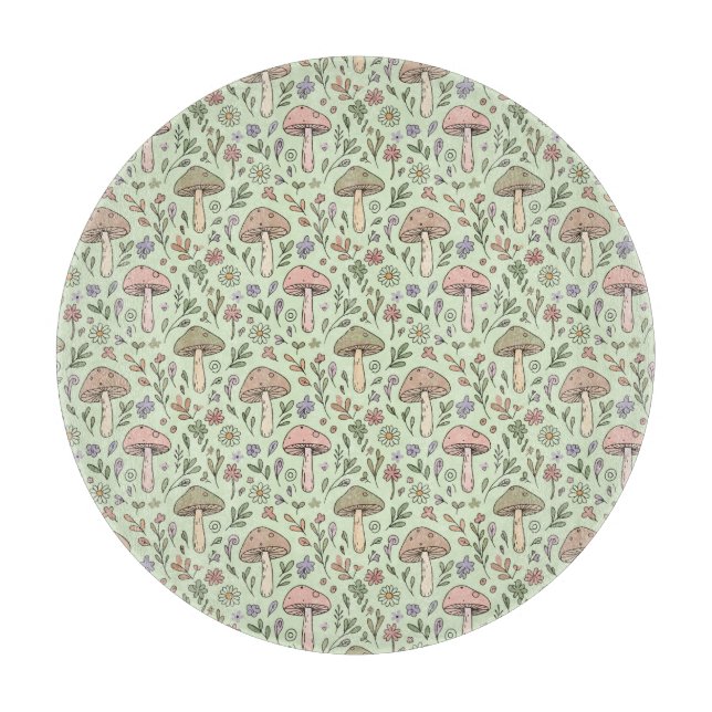 Round Sage Green Fungi Earthy Circle Cheese Gift Cutting Board (Front)