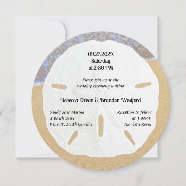 Round Sand Dollar Beach Wedding Invitations (Front)