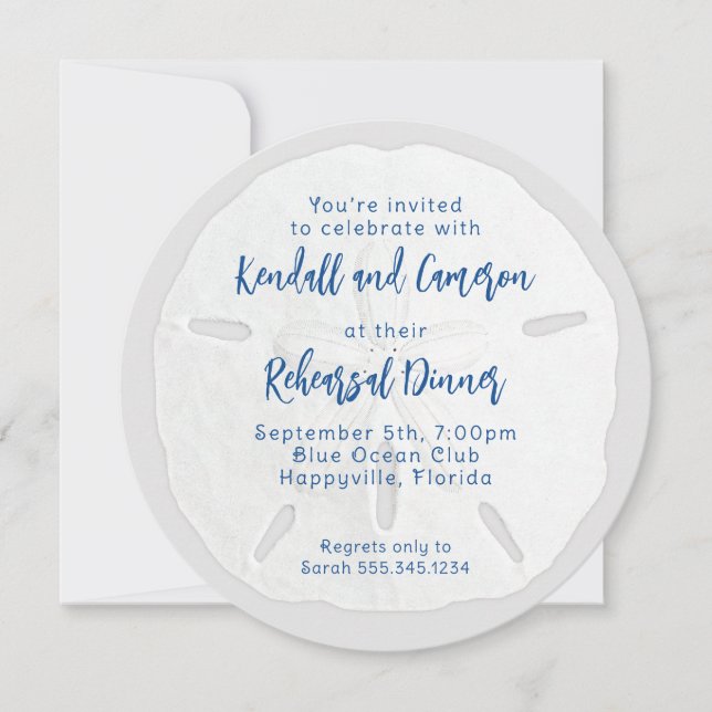 Round Sand Dollar Rehearsal Dinner Invitations (Front)