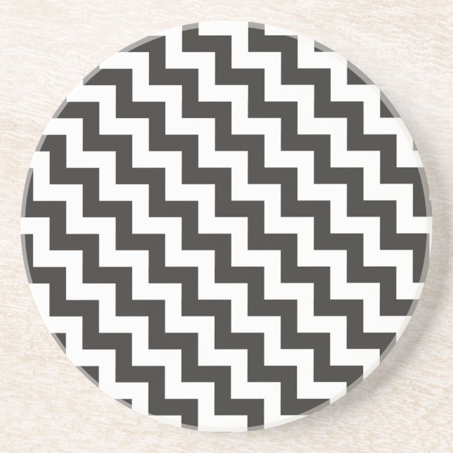 Round Sandstone Coaster, Black and White Chevrons Drink Coaster (Front)