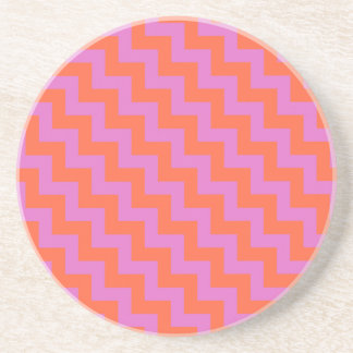 Round Sandstone Coaster, Magenta, Orange Chevrons Drink Coaster