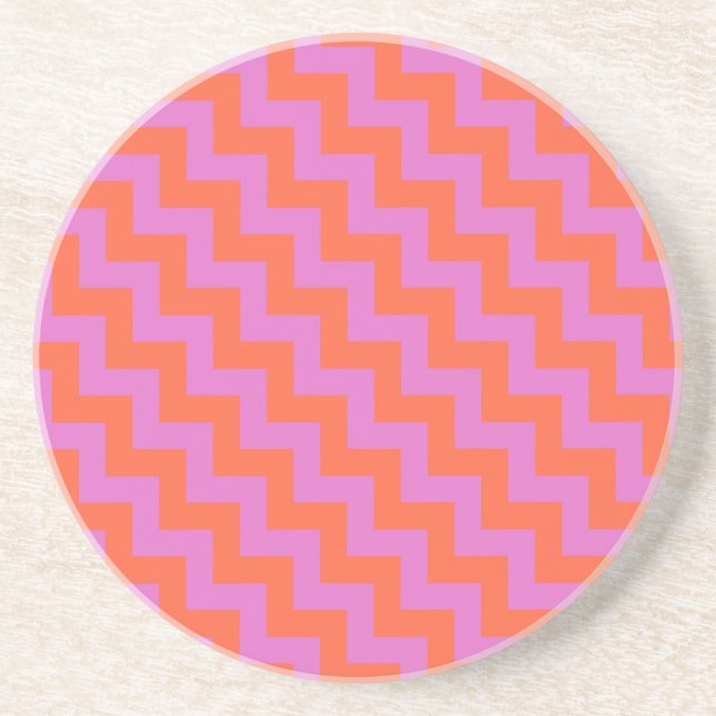 Round Sandstone Coaster, Magenta, Orange Chevrons Drink Coaster (Front)