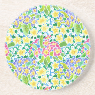 Round Sandstone Coaster, Pretty Primroses Pattern Drink Coaster