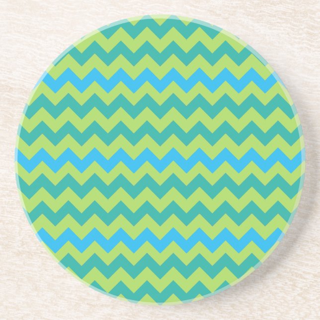 Round Sandstone Coaster: Turquoise, Green Chevrons Coaster (Front)