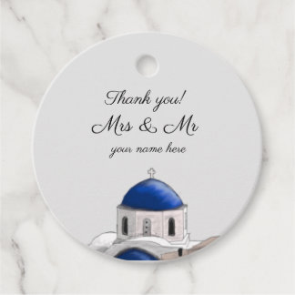 Round Santorini Blue Dome favor tag