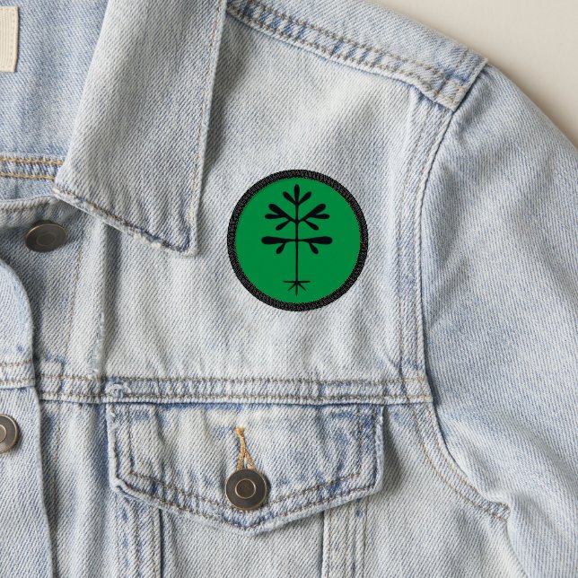 Round Sapling Patch - Black on Green (On Jacket)