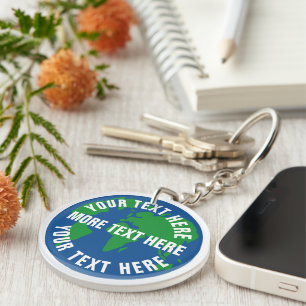 Round save planet earth custom world map keychain