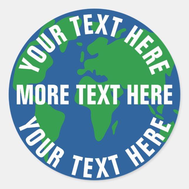 Round save planet earth stickers with custom text (Front)