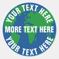 Round save planet earth stickers with custom text